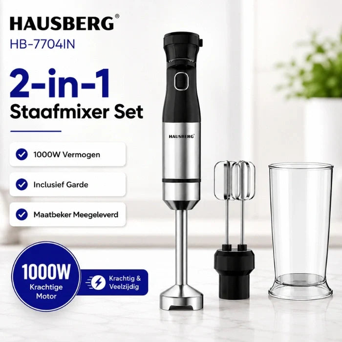 HAUSBERG HB-7704IN Batidora de Mano 2-en-1 1000W con Batidor y Vaso Medidor