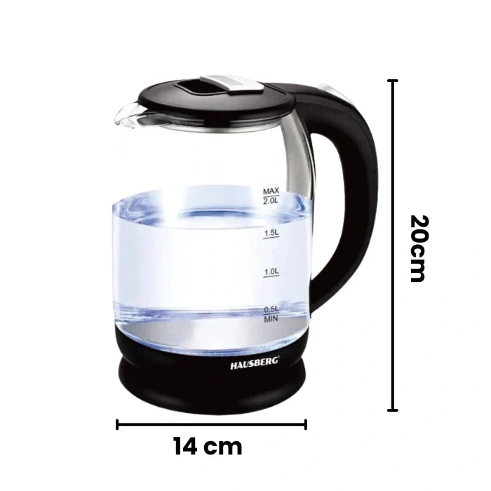 HAUSBERG HB-3616 Hervidor de Agua de Vidrio 2L con LED y Base de 360°