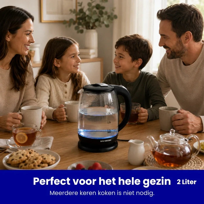 HAUSBERG HB-3616 Hervidor de Agua de Vidrio 2L con LED y Base de 360°