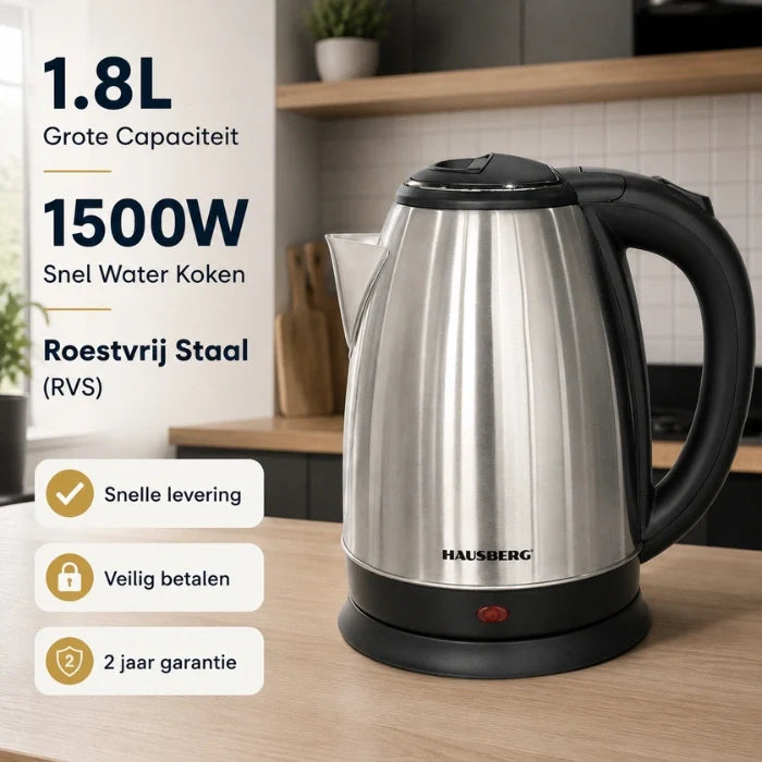 HAUSBERG HB-3615 Hervidor de Agua RVS 1.8L 1500W