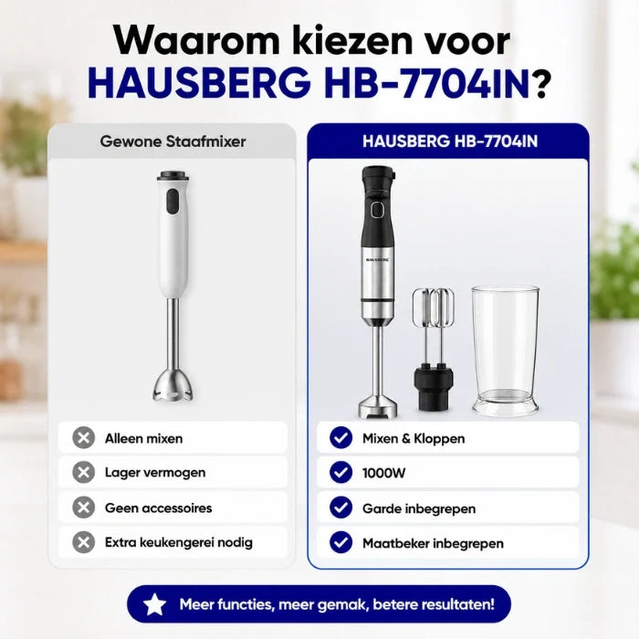 HAUSBERG HB-7704IN Batidora de Mano 2-en-1 1000W con Batidor y Vaso Medidor