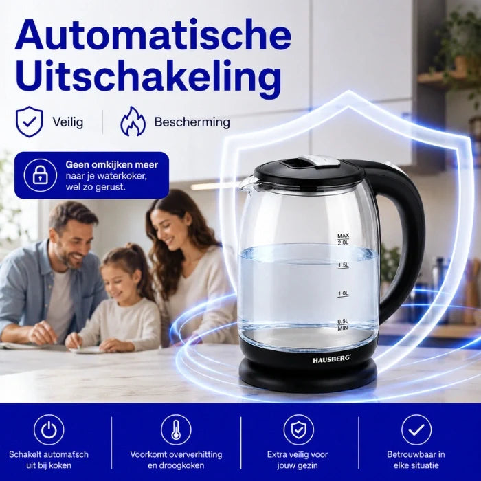 HAUSBERG HB-3616 Hervidor de Agua de Vidrio 2L con LED y Base de 360°