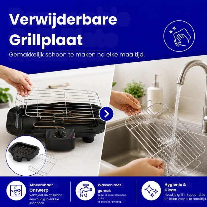 HAUSBERG HB-530NG Parrilla Eléctrica 2000W con Placa Desmontable y Termostato